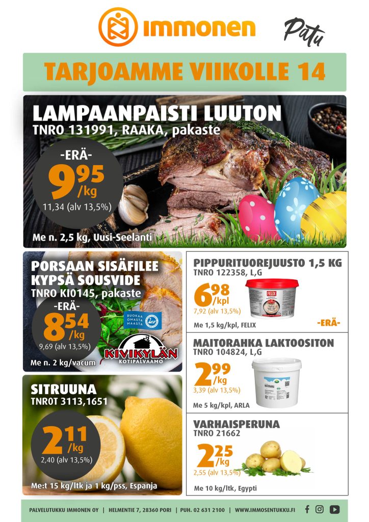 Palvelutukku Immonen, viikkotarjous 14/2026