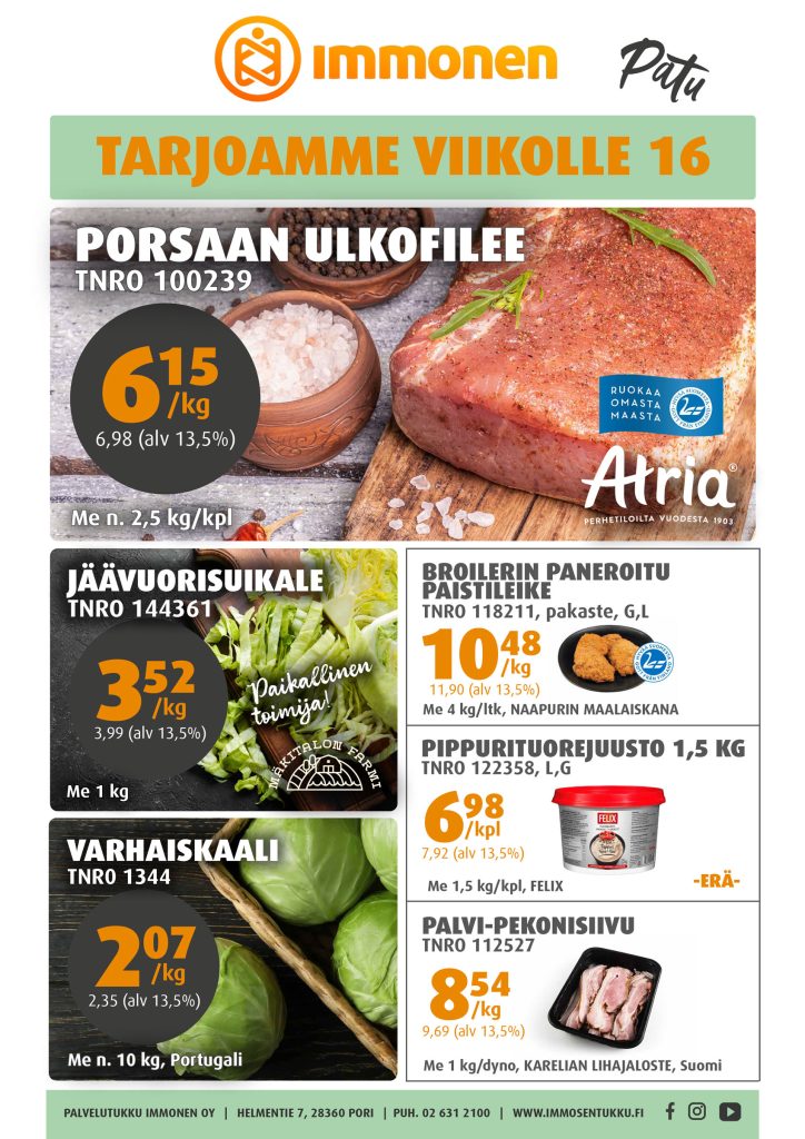 Palvelutukku Immonen, viikkotarjous 16/2026