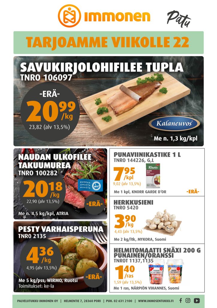 Palvelutukku Immonen, viikkotarjous 22/2026