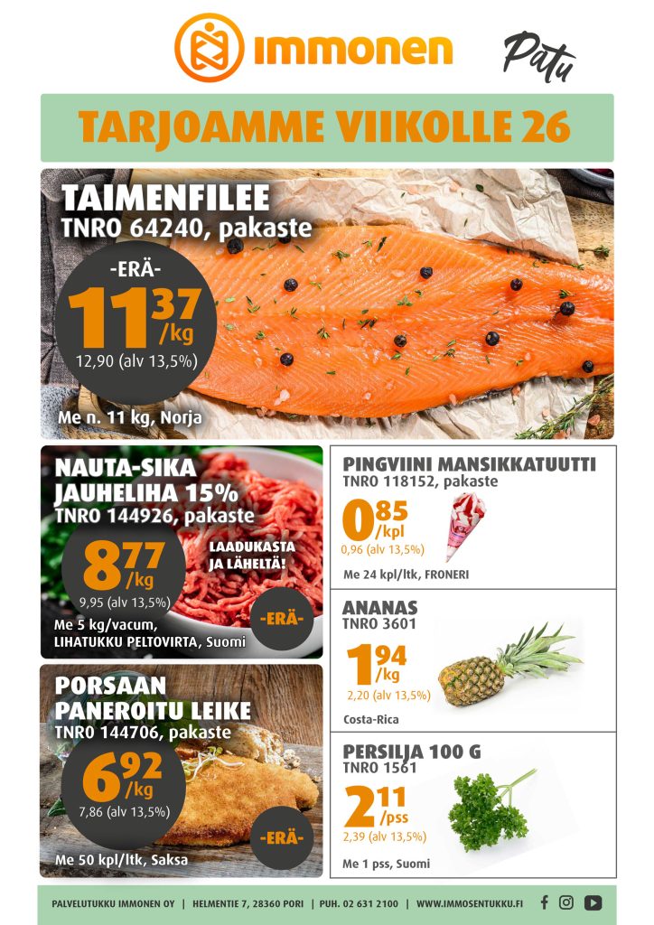 Palvelutukku Immonen, viikkotarjous 26/2026
