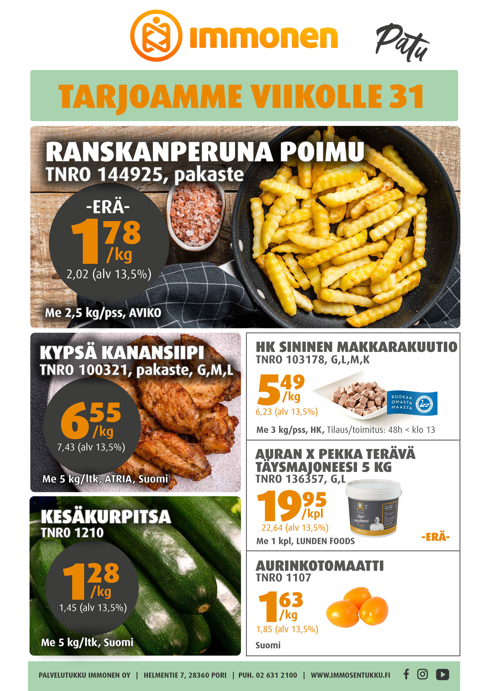 Palvelutukku Immonen, viikkotarjous 31/2026